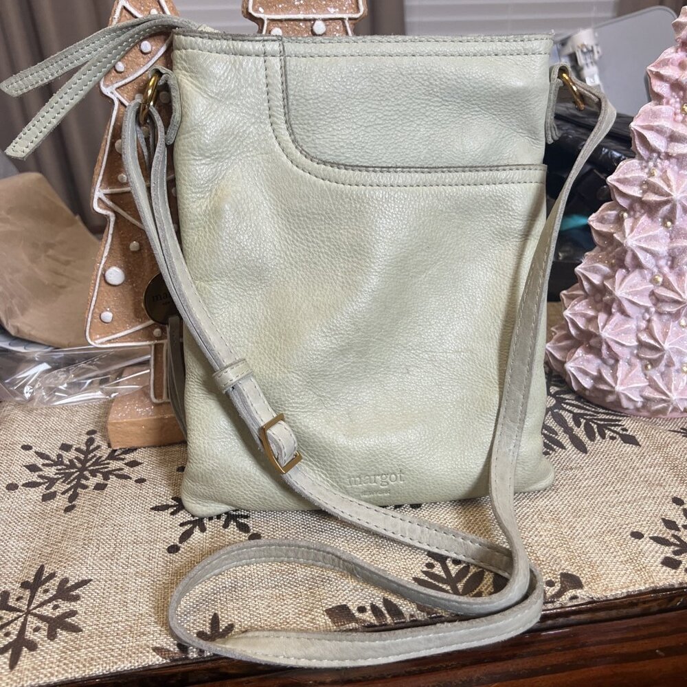 Margot New York Genuine Leather Light Green Crossbody Shoulder Bag Purse